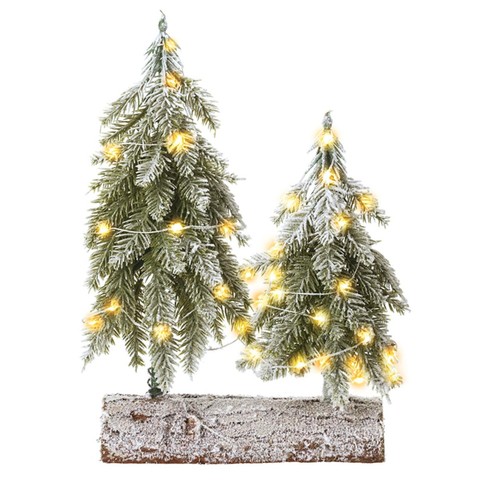 LED Christmas Trees On Log Base