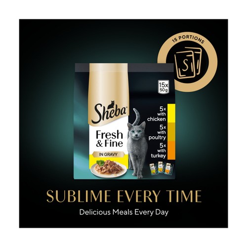 Sheba Fresh & Fine Wet Cat Food Pouches Poultry in Gravy