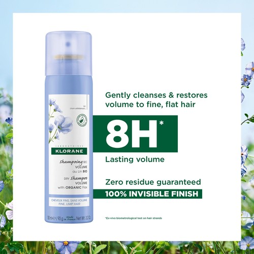 Klorane Volumising  Dry Shampoo with Organic Flax Fibre for Fine, Limp Hair