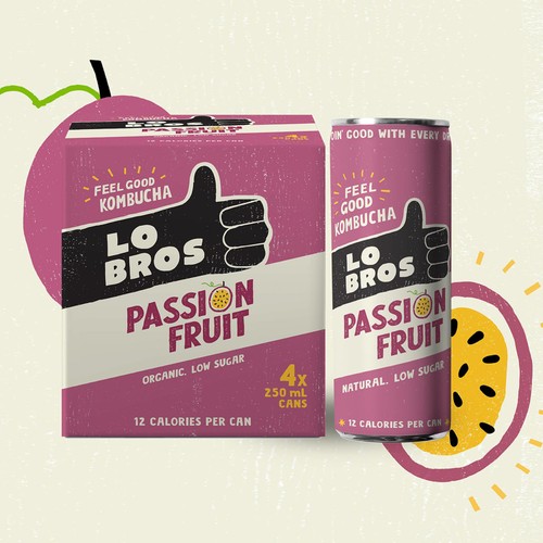 Lo Bros Kombucha Passionfruit Low Sugar Multipack