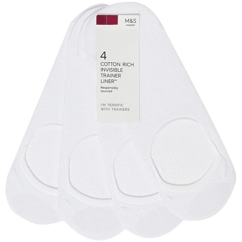 M&S Womens Invisible Trainer Liner Socks, Size 3-5, White