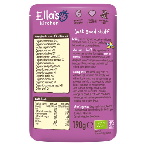 Ella's Kitchen Chicken Curry with Veggie Rice Baby Food Pouch 10+ Months
