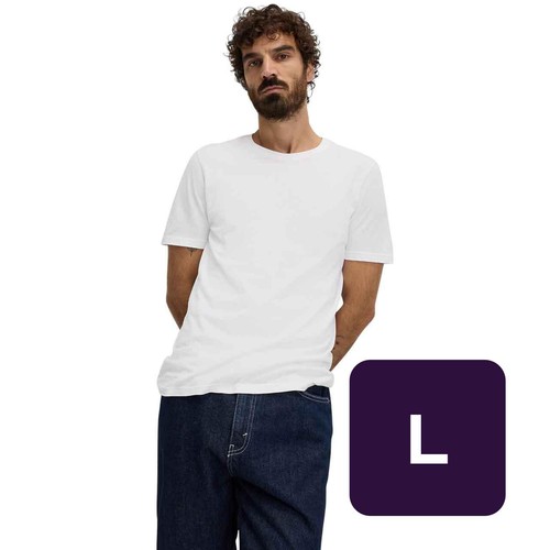 M&S Mens Cotton Crew Neck T-Shirt, L, White