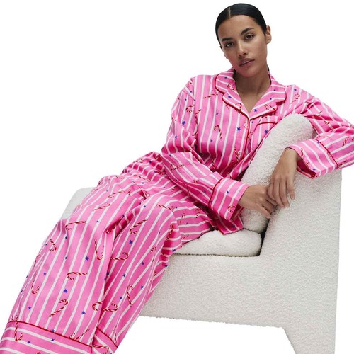 M&S Womens Striped Pyjama Set, 20, Pink 