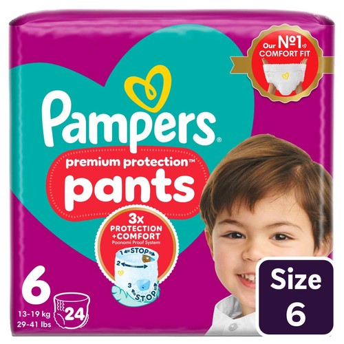 Pampers Premium Protection Nappy Pants, Size 6 (15kg+) Essential Pack