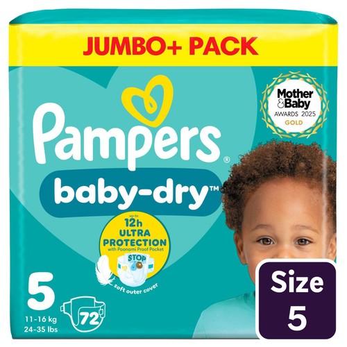 Pampers Baby-Dry Nappies, Size 5 (11-16kg) Jumbo+ Pack