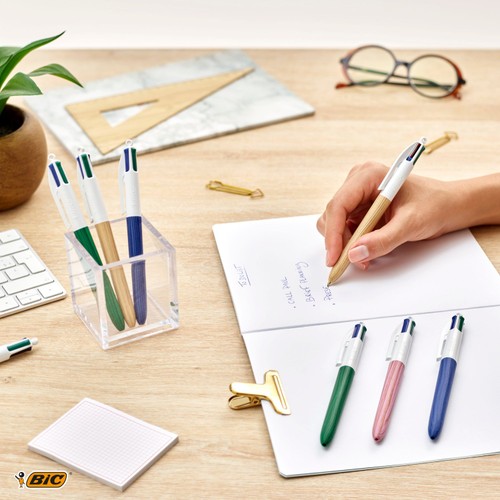 BIC 4 Colours Wood Retractable Ballpoint Pens