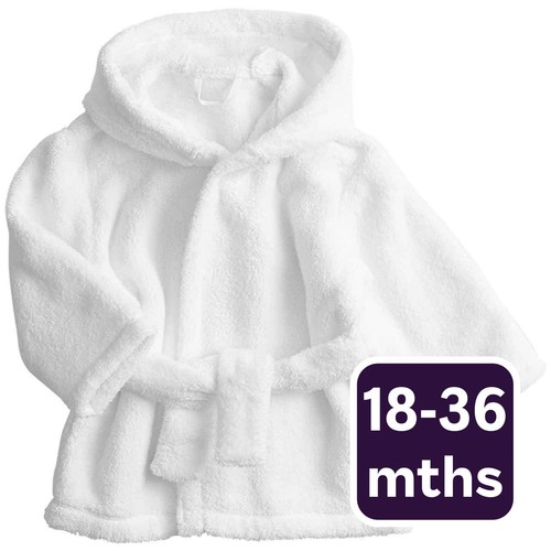 M&S Cotton Hooded Robe, 18-36 M, White