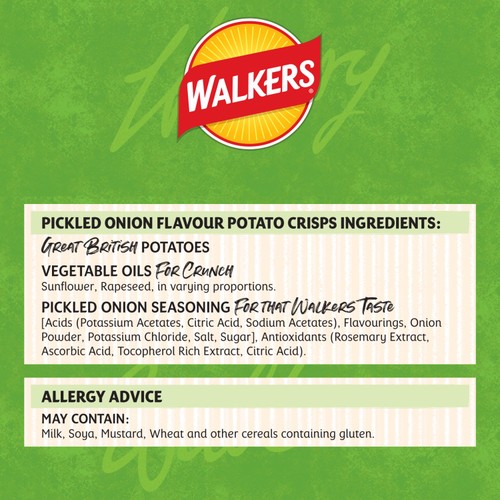 Walkers Pickled Onion Multipack Crisps 6x25g
