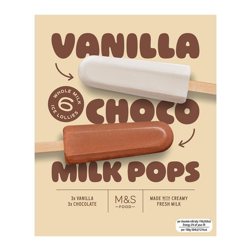 M&S 6 Vanilla & Choco Milk Pops