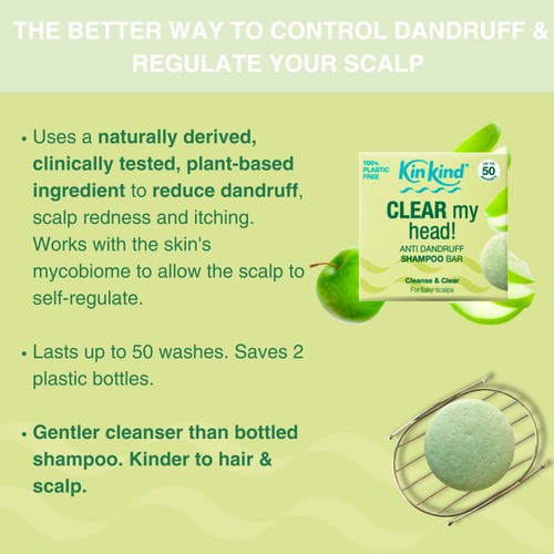 KinKind CLEAR My Head! Anti Dandruff Solid Shampoo Bar for Flaky Scalp