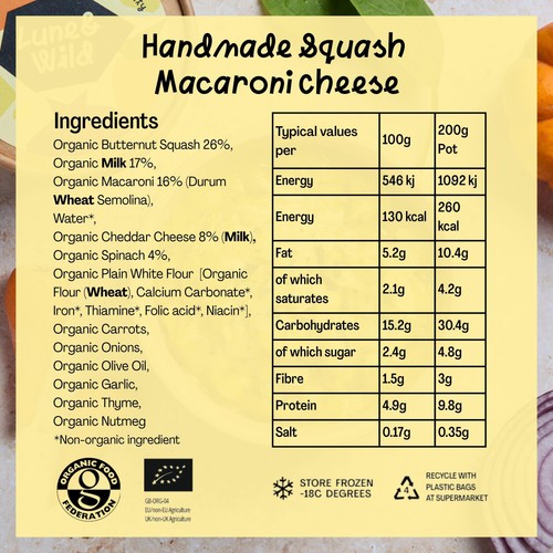 Lune & Wild Handmade Squash Macaroni Cheese Toddler Meal 1-4 years