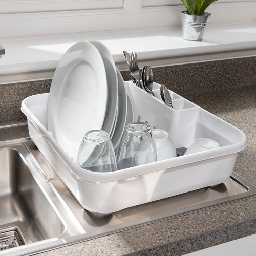 Addis Premium Soft Touch Dish Draining Rack, White / Grey