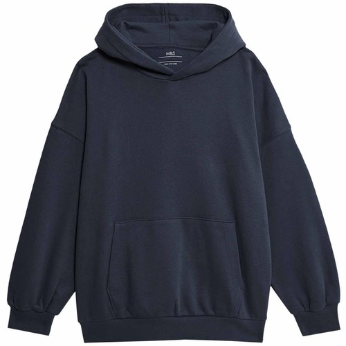 M&S Elevated Essential Plain Hoodie, 11-12 Years, Navy