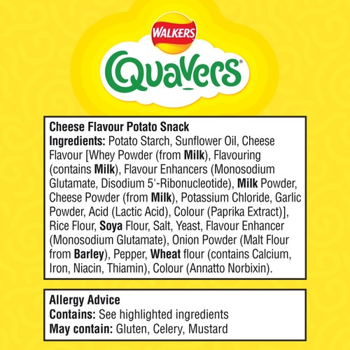 Walkers Quavers Cheese Multipack Snacks 6x16g