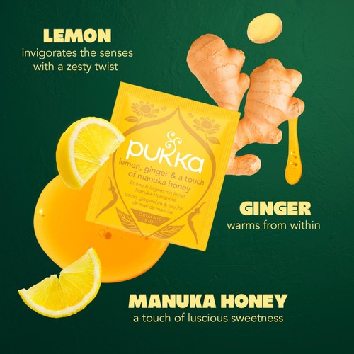 Pukka Organic Lemon, Ginger&Manuka Honey Tea x20 Compostable Herbal TeaBags