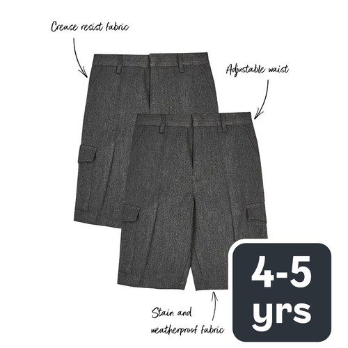 M&S Boys Regular Leg Cargo School Shorts, 4-5 Years, Grey
