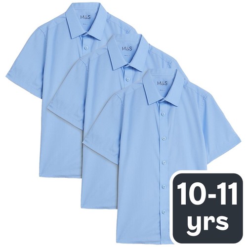 M&S Boys 3 Pack Regular Fit Shirt, 10-11 Y