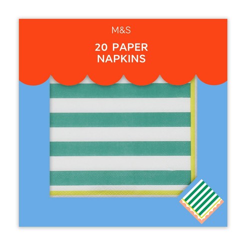 M&S Green & White Striped Paper Napkins