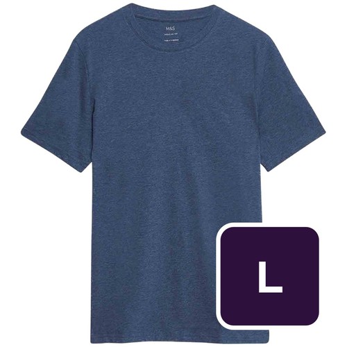 M&S Mens Pure Cotton Crew Neck T-Shirt, L, Denim