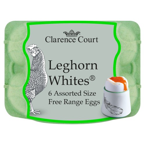 Clarence Court Leghorn Whites 6 Free Range Mixed Sized Eggs