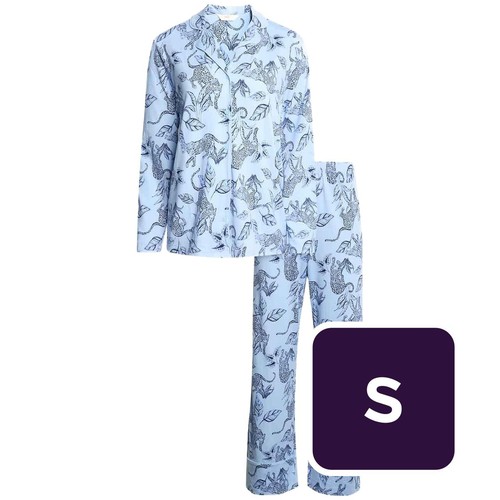 M&S Womens Soft Touch Printed Revere Pyjama Set, Small, Navy Mix