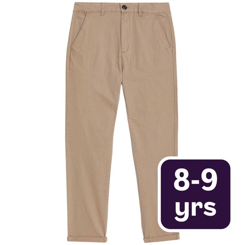 M&S Boys Collection, Cotton Rich Chinos, 8-9 Years, Stone