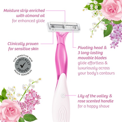 BIC Soleil Escape Disposable Razors 3 Blades, Lily
