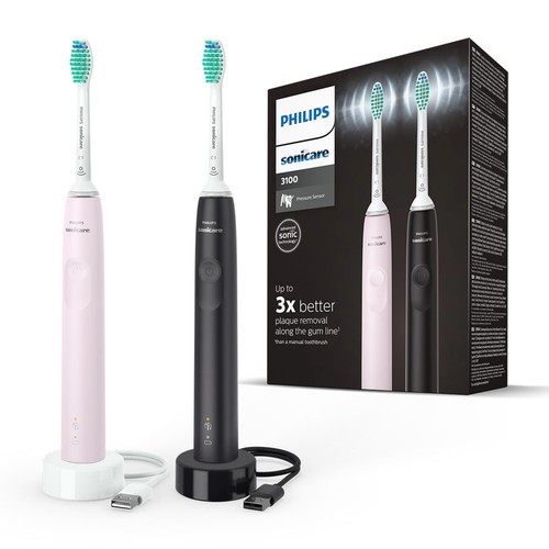 Philips Sonicare Series 3100 Rose & Black Electric Toothbrush Duo Pack