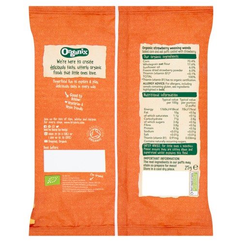 Organix Strawberry Weaning Wands Organic Baby Puffs 6 months+