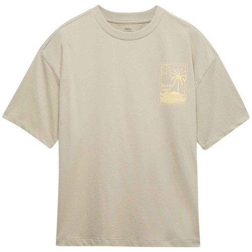 M&S Boys Pure Cotton Graphic T-Shirt '9-10 Years Light Khaki