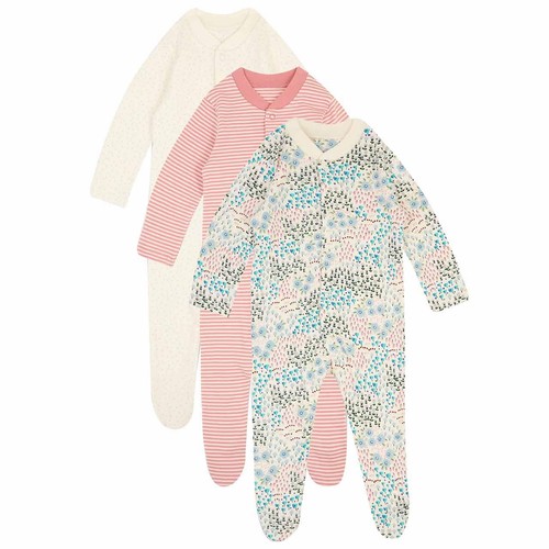 M&S Girls Organic Cotton Ditsy Sleepsuits, 18-24 Months, Pink/White