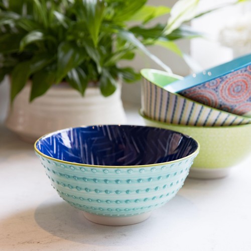 KitchenCraft Contrasting Blue Chevron and Spotty Ceramic Bowls