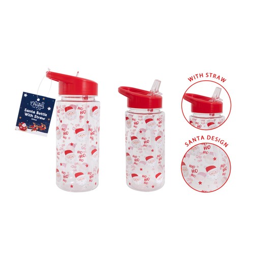 Santa Water Bottle With Straw 500ml