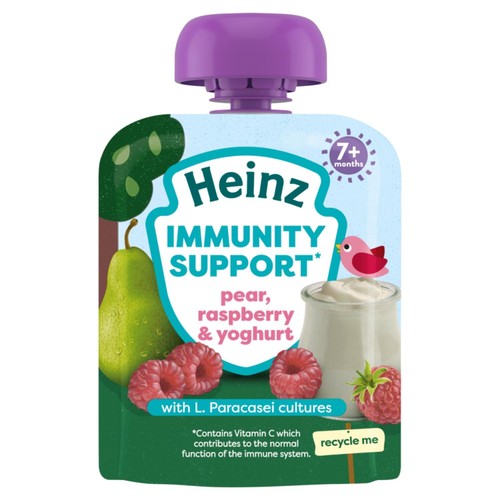 Heinz Immunity Support Baby Pouches, Pear Raspberry & Yogurt 7M+