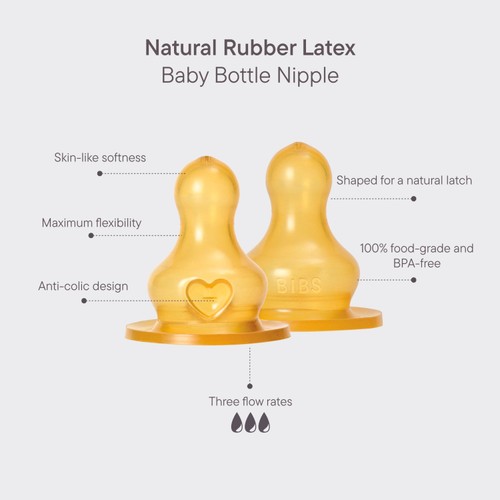 BIBS Natural Rubber Latex Slow Flow Bottle Teat 0m+