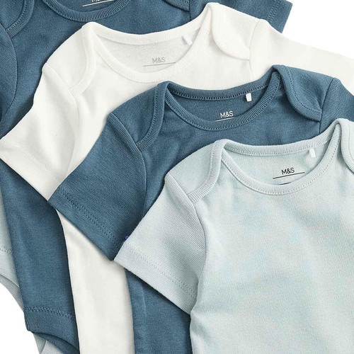 M&S Short Sleeve Plain Bodysuits, 3-6 Months, Aqua Marine