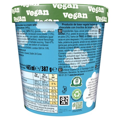 Ben & Jerry's Non Dairy Chocolate Fudge Brownie Vegan Ice Cream Tub