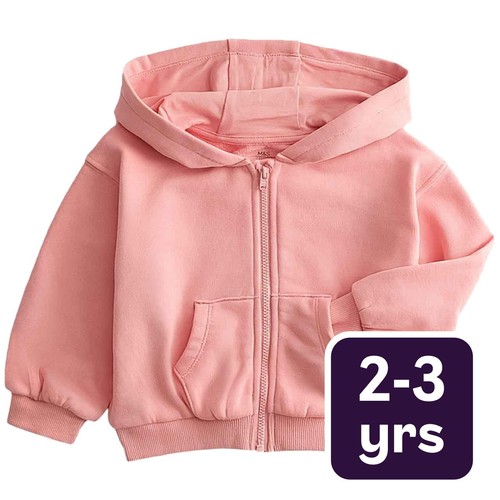M&S Girls Cotton Rich Pink Zip Hoodie, 2-3 Years, Pink