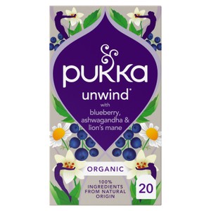 Pukka Herbs Organic Unwind Tea with Blueberry, Ashwagandha & Lions Mane