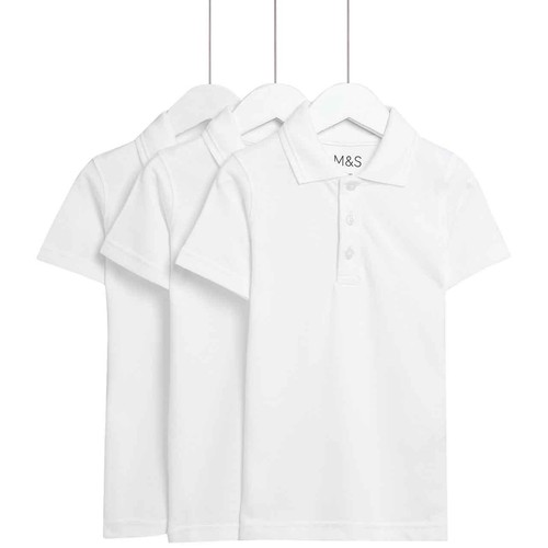 M&S Unisex Stain Resist Slim Fit School Polo Shirts, 9-10 Y, White