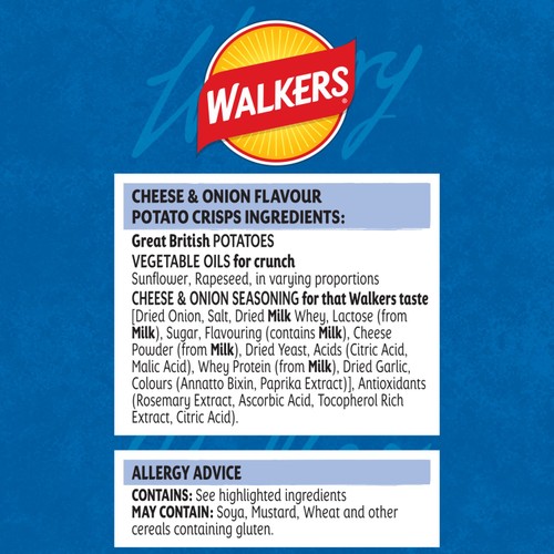 Walkers Cheese & Onion Crisps