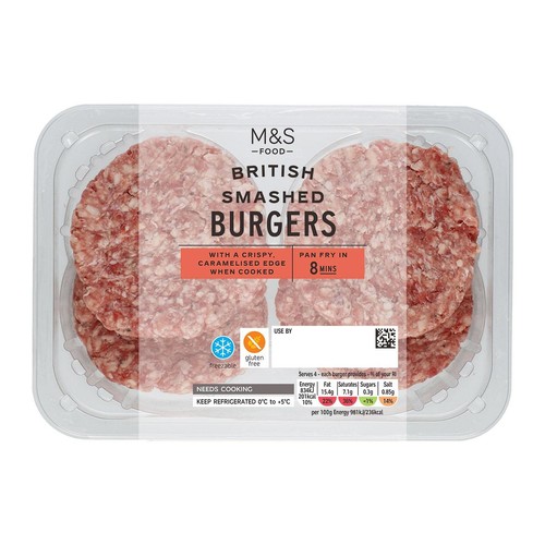 M&S Grill 4 Smashed Beef Burgers