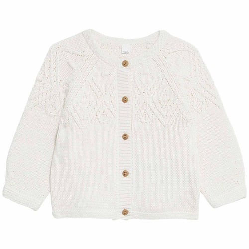 M&S Collection Girls, Pure Cotton Patterned Cardigan, 0-3 Months, Cream