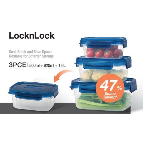 LocknLock NestnLock Blue Container Set, 3pc