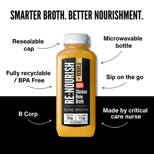 ReNourish + Rebuild Chicken Bone Broth, High Protein & Collagen