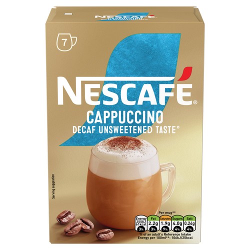 Nescafe Cappuccino Decaf Unsweet Instant Coffee 7 Sachets