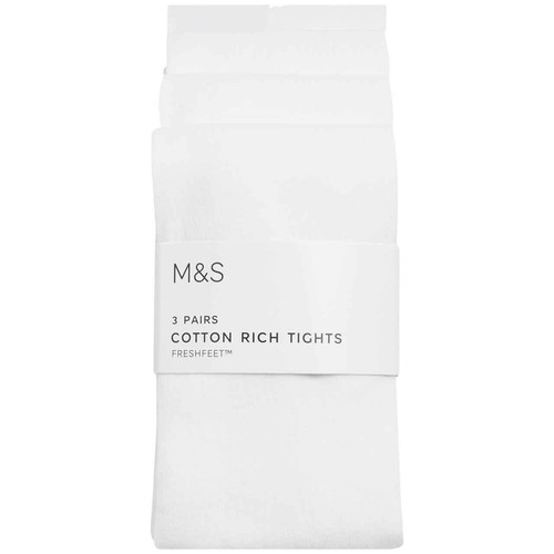 M&S Girls Cotton Rich School Tights, 6-7 Years, White