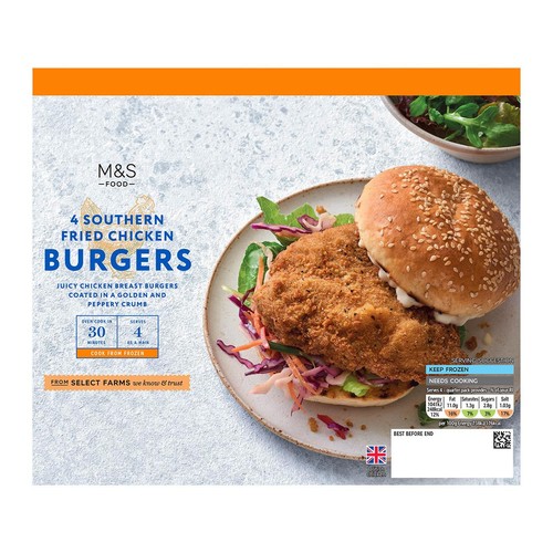 M&S 4 Southern Fried Chicken Burgers Frozen