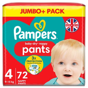Pampers Baby-Dry Nappy Pants, Size 4 (9-15kg) Jumbo+ Pack 72 per pack